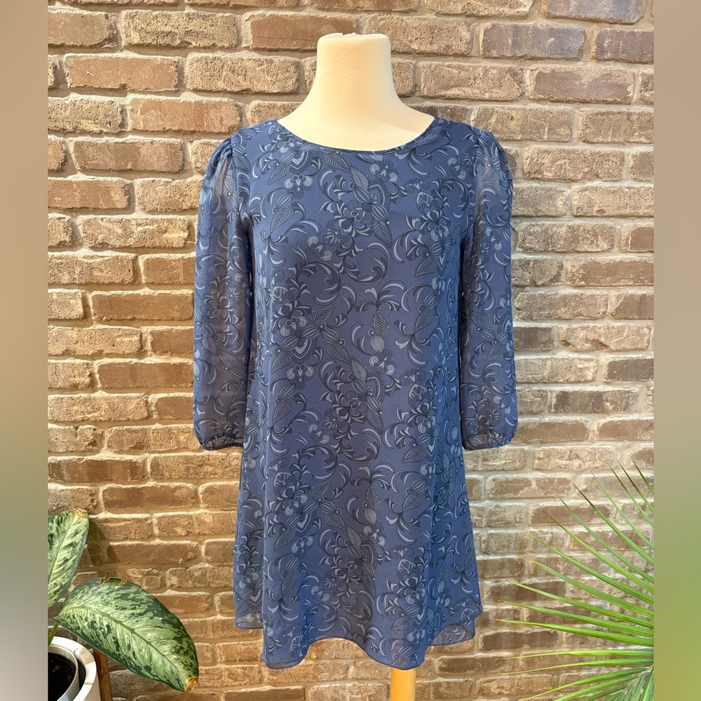 Pepe Jeans Blue Patterned Long Sleeve Dress
